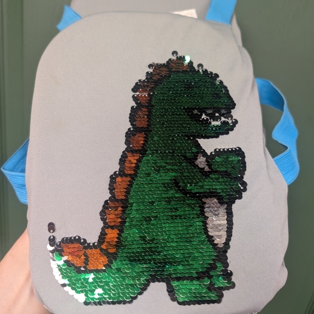 Dinosaur Sequin Kids Backpack - Gray and Green